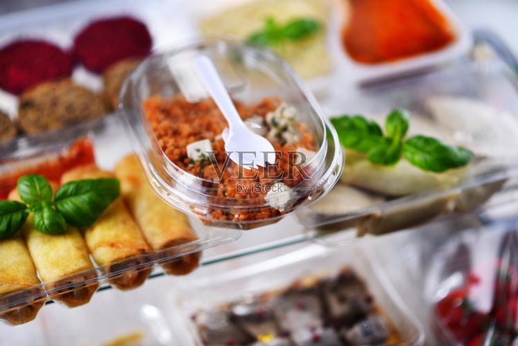 各种预包装食品塑料盒照片摄影图片